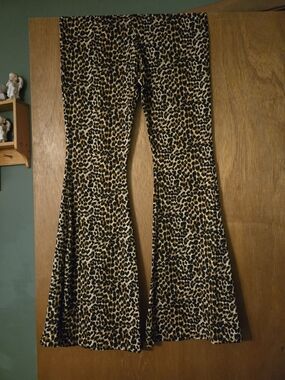 Oulm Leopard Print Wide-Leg Pants - Brown & Black